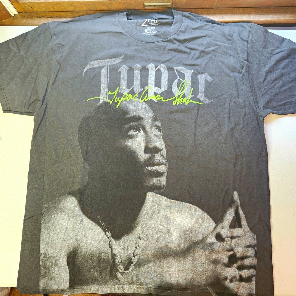 2Pac Tupac Shakur Gray Graphic Print Crew Neck Cotton T-Shirt Mens 2XL